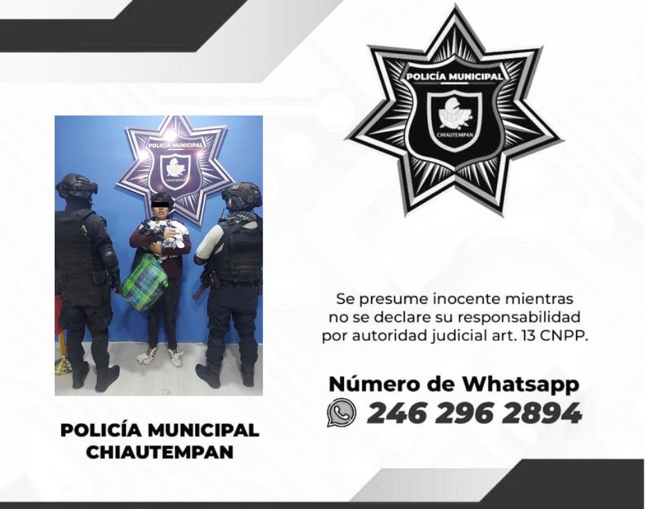 Detiene Policía de Chiautempan a sujeto por robo a comercio